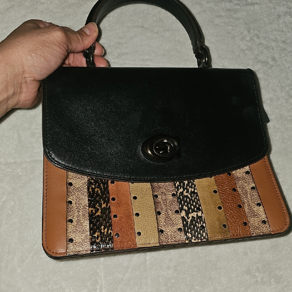Coach Black and Brown Striped Leather
